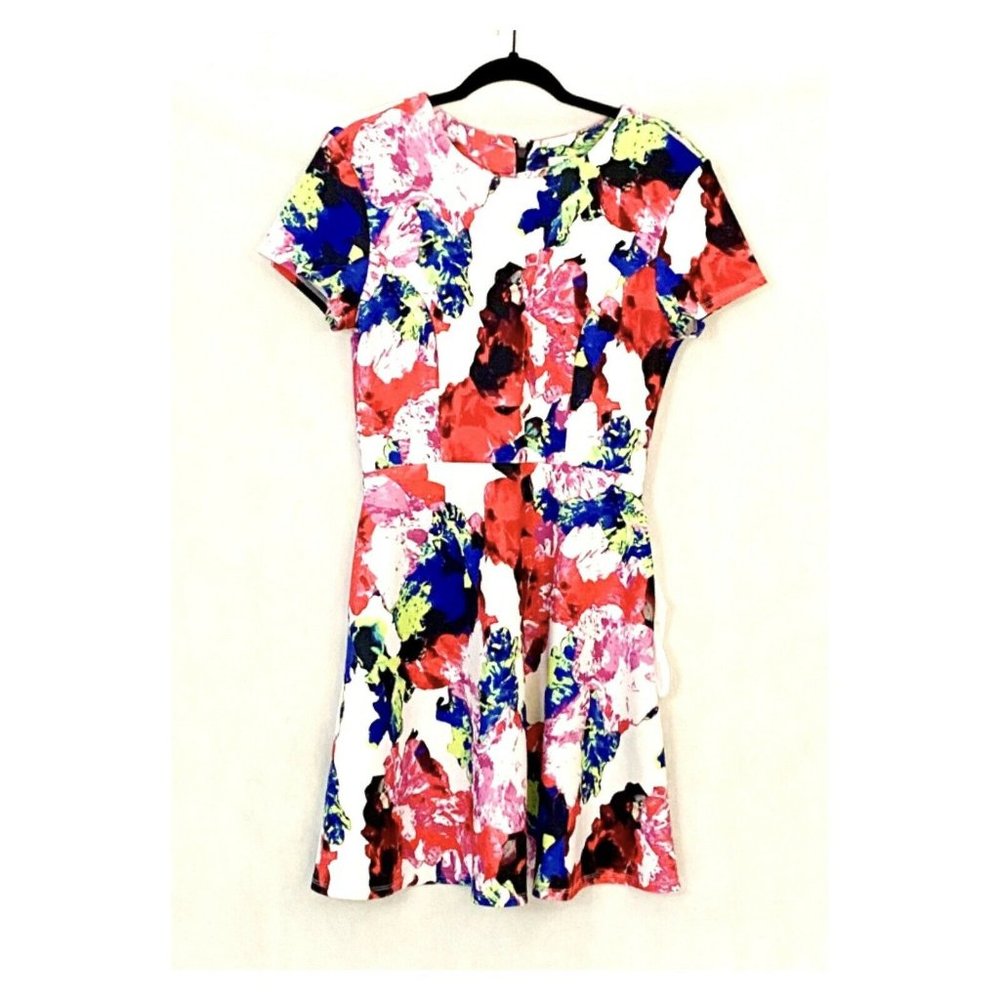 Milly Rosabella Floral Scuba Knit Short Sleeve Skater Dress Size 10 - Picture 6 of 8